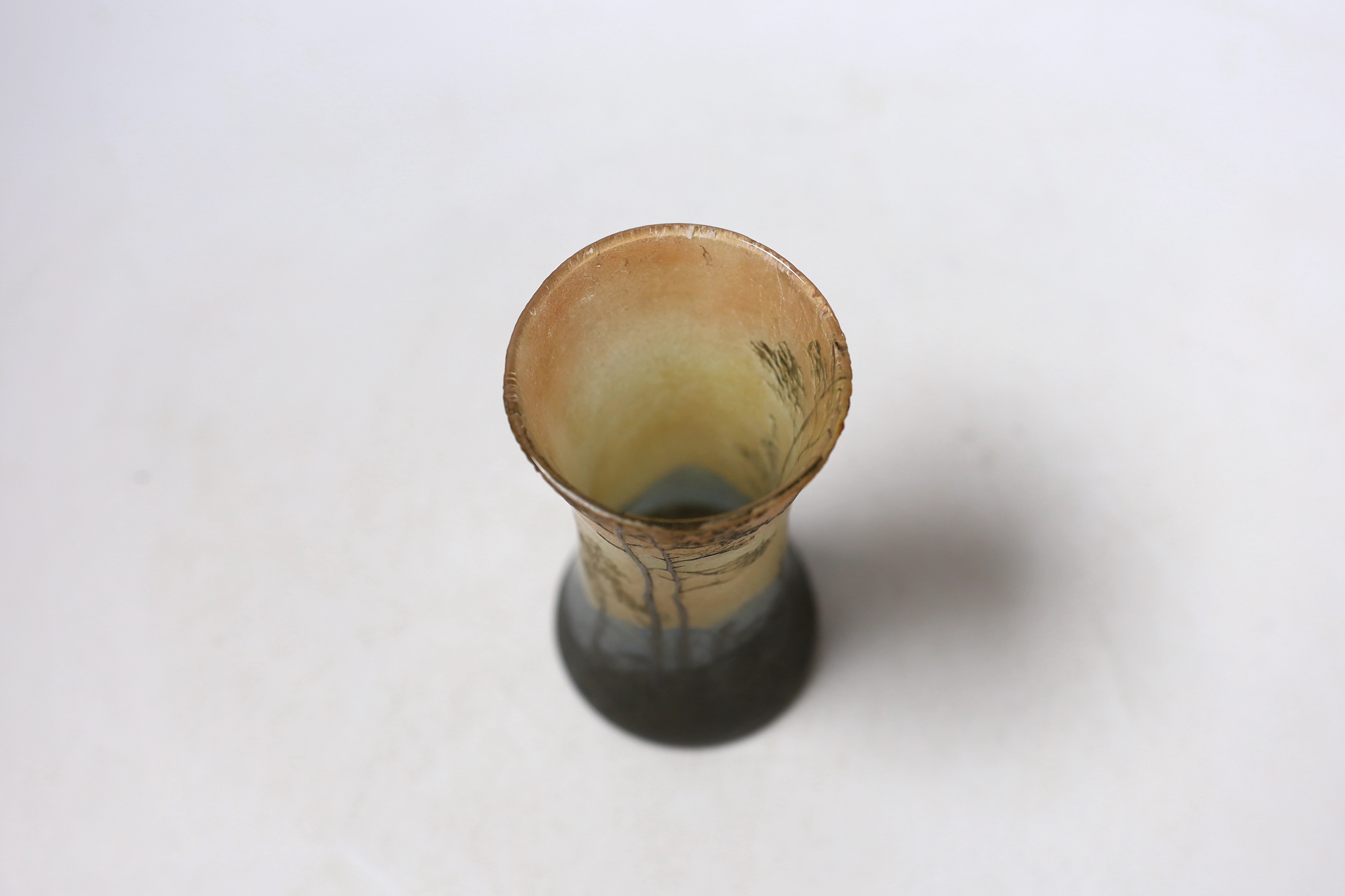 A Legras glass cameo vase of sheep grazing on a hillside, 14cm
